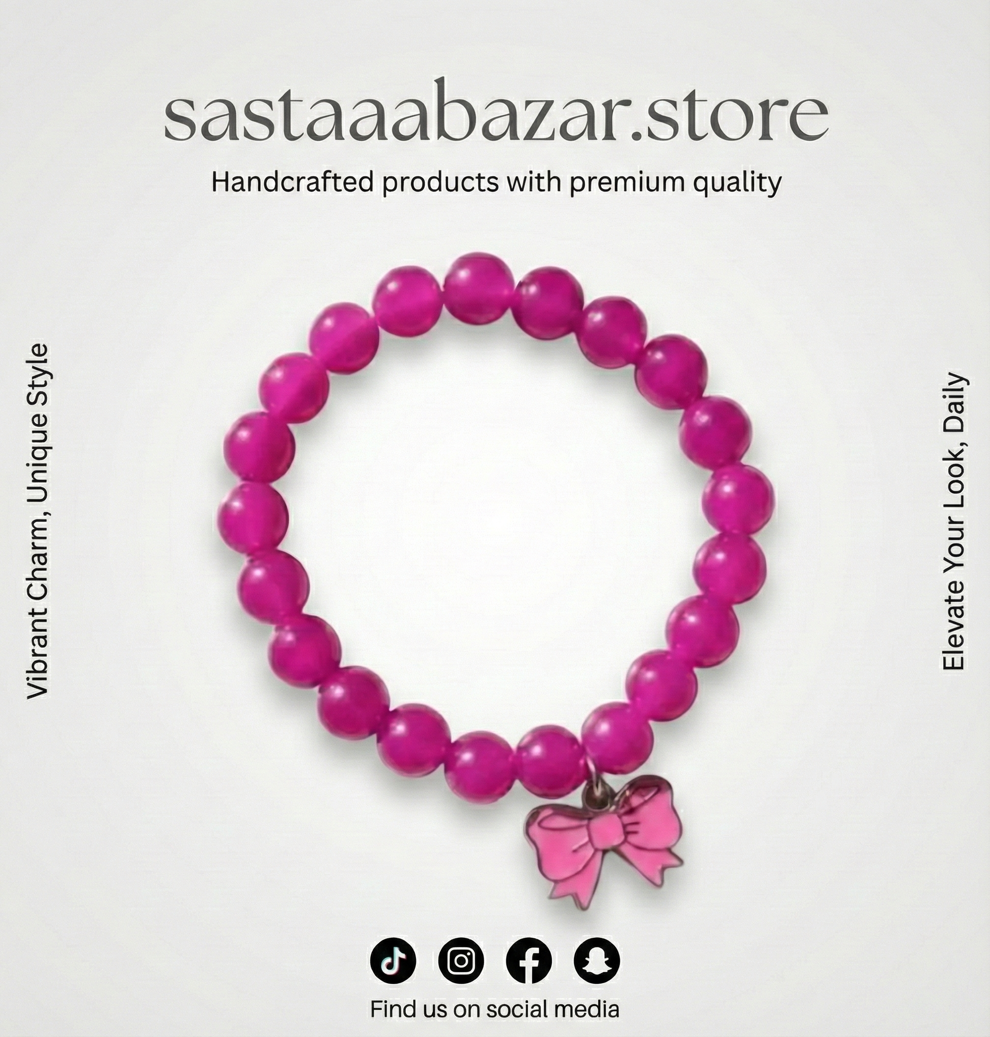 Fuchsia Pink Bow Charm Bracelet